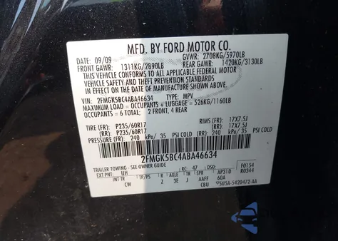 2010 Ford Flex Se from USA, damaged, VIN 2FMGK5BC4ABA46634